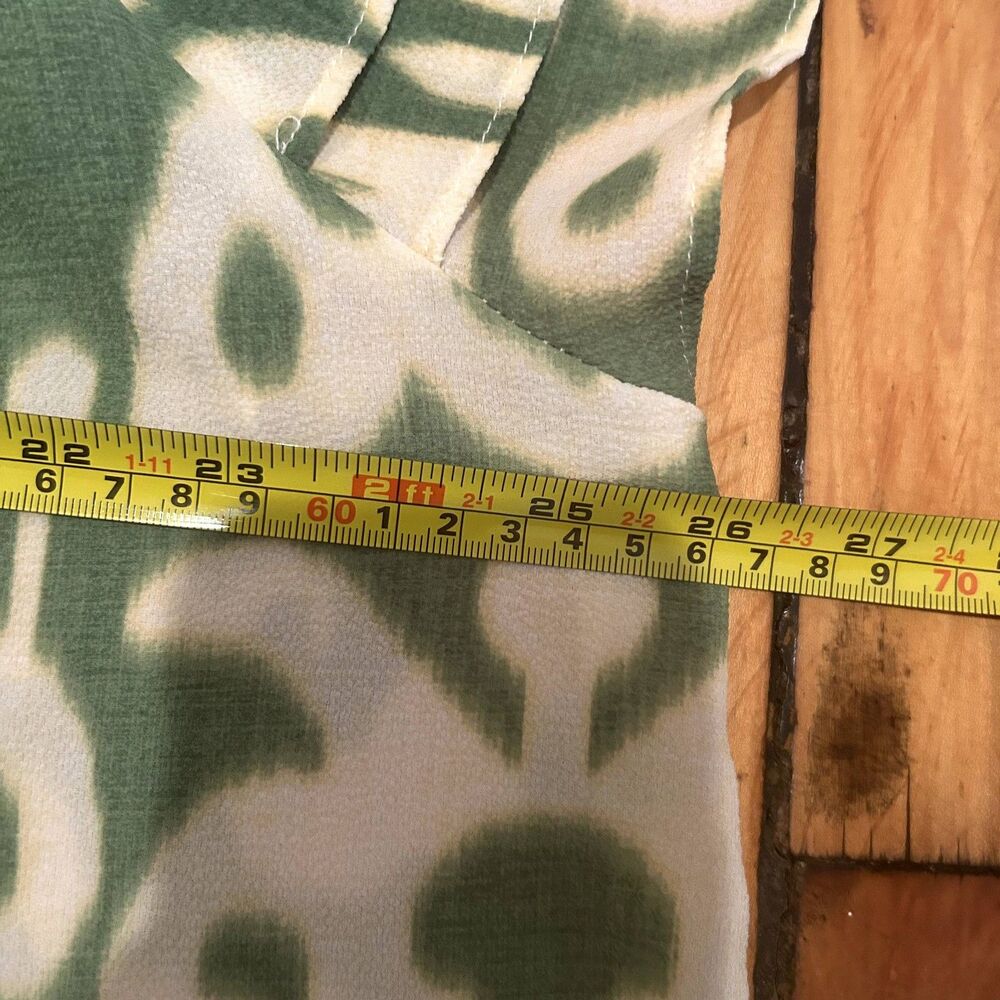 Rose and Olive 2X Green Print Blouse-Ruffle Sleeve-Tassel Tie-Boho-Peasant-Artsy - Picture 8 of 8